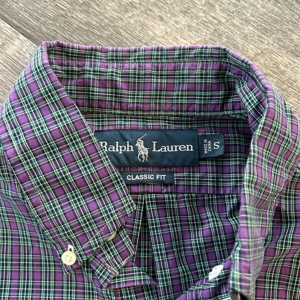 Polo Ralph Lauren Shirt Men Small Purple Plaid Colorful Lightweight Oxford